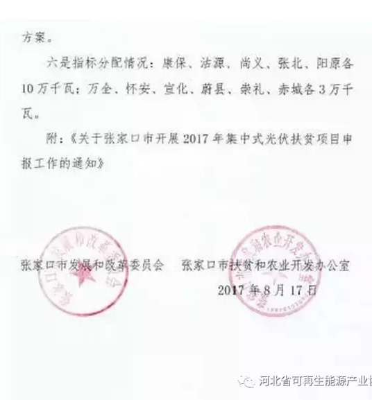 河北張家口上報2017光伏扶貧項目：必須達(dá)到“領(lǐng)跑者”標(biāo)準(zhǔn)
